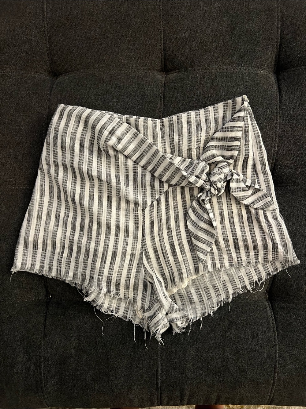 vestique Black and White Striped High-Waist Tie-Front Shorts